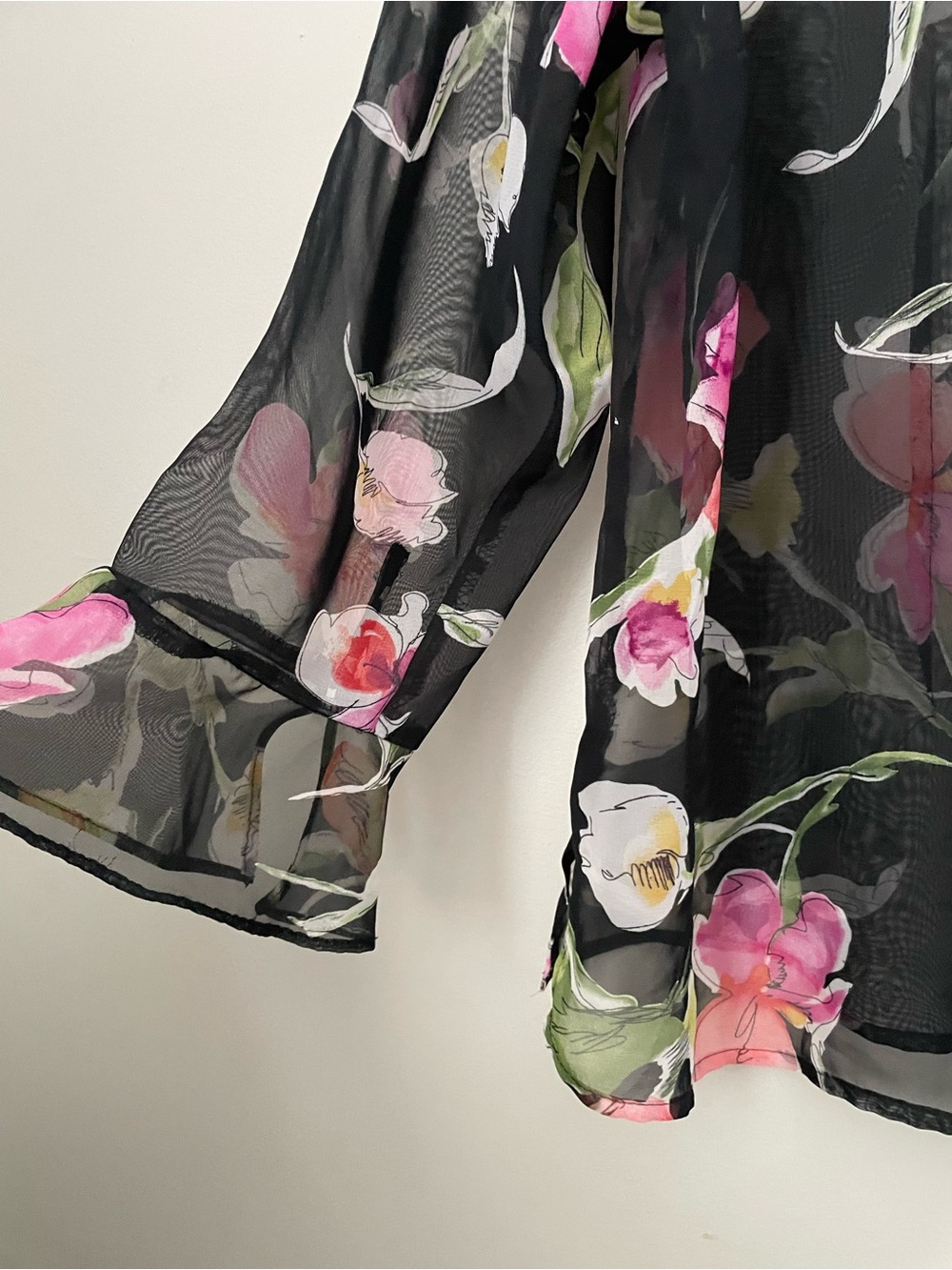 Sheer Black Floral Button-Front Blouse - Pink Floral - Picture 6 of 10